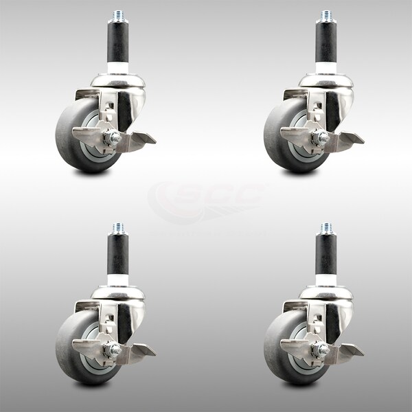 Service Caster 3 Inch 316SS Thermoplastic Rubber Swivel 1 Inch Stem Caster Set Brake SCC SCC-SS316EX20S314-TPRB-TLB-1-4 - main